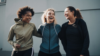 Women in sport outfit laughing, created with Generative AI technology