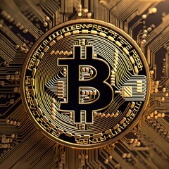 Fototapeta na wymiar Digital currency bitcoin in an electrical golden circuit Generative AI Illustration