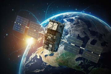 Fototapeta na wymiar satellite orbiting Earth in outer space. Generative AI