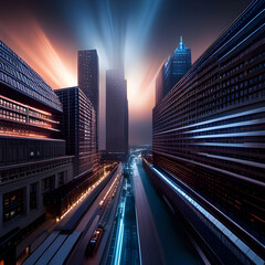 Fototapeta na wymiar City streets at night. Abstract urban night background. Digital illustration. CG Artwork Background