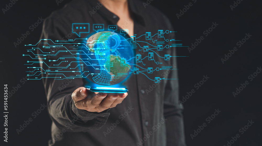Poster smartphone with chatbot ai. artificial intelligence of futuristic technology