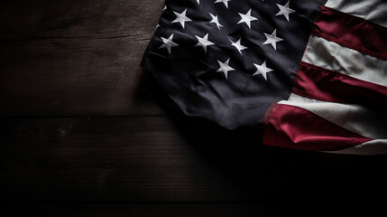 United States Flag On dark Wooden Background with Copy Space, Generative AI