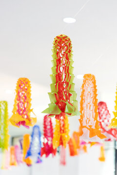 Puang Mahot thai style paper decoration or ornamental hanging in ceiling for Thai traditional ceremony or festival.