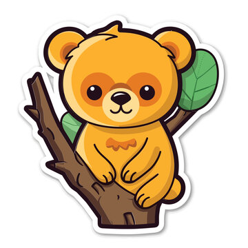 bear in the forest cartoon vector sticker isolated