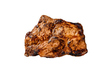 Pork cutlet steak on the bone with spices and herbs.  Isolated, transparent background