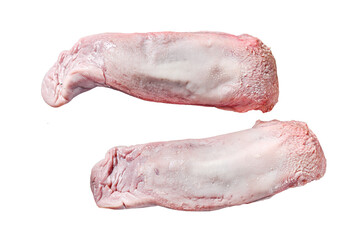 Boiled pork tongue. Organic meat offal. Isolated, transparent background