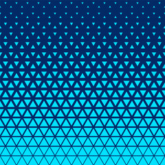Blue halftone triangles pattern. Abstract geometric gradient background. Vector illustration.