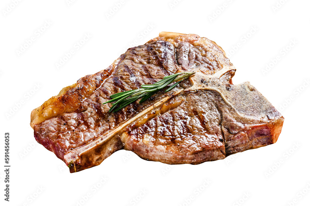 Wall mural grilled porterhouse steak on a chopping board. cooked beef meat. isolated, transparent background