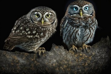 two owls perched on a tree branch. Generative AI