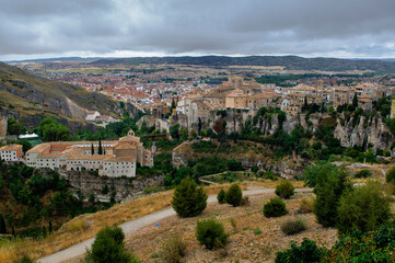 Fototapeta na wymiar Panoramic view of the medieval city of Cuenca, Spain, with a canyon crossing the city