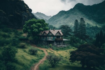 cozy house nestled in the heart of a verdant forest. Generative AI