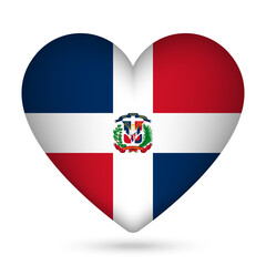 Dominican Republic flag in heart shape. Vector illustration.