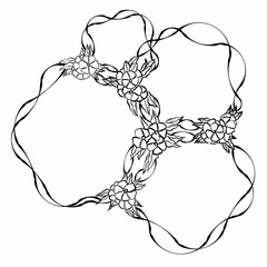 flowers with leaves on circles of wavy ribbons, element for decorations