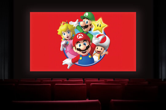 The Super Mario Bros. Movie in the cinema. Watching a movie in the cinema. Astana, Kazakhstan - March 23, 2023.