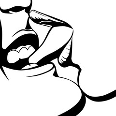 Passion kiss of lovers. Couple kissing in love, black and white vector illustration