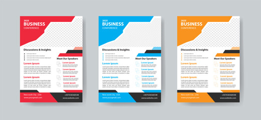 Corporate business flyer template design set with blue, magenta, red . marketing, business proposal, promotion, advertise, publication, cover page