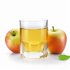 A glass of apple juice next to a red apple Generative AI