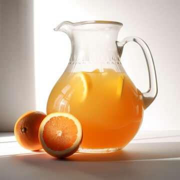 A jug of liquid with a half of orange Generative AI