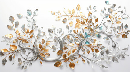 Ornament, golden branches, silver branches, pastel colors Generative AI