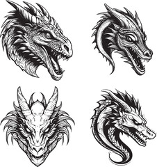 front view of a Wyvern head, vector art black on white background