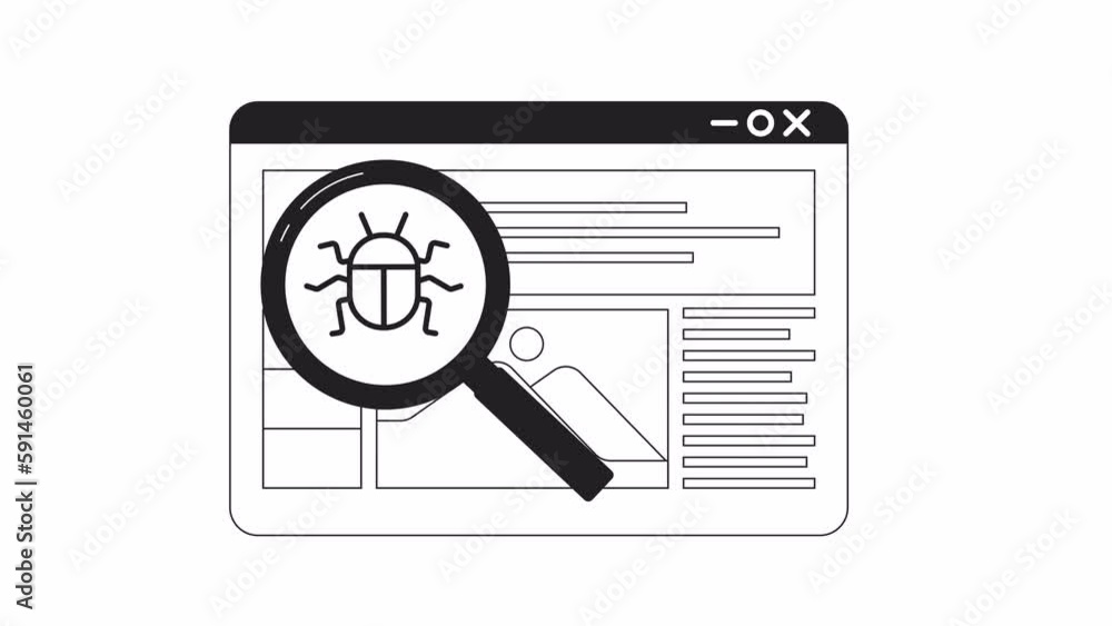 Poster animated mono scan website for bugs. security testing. black and white thin line icon 4k video foota