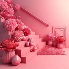 scene filled with pink colour Generative AI