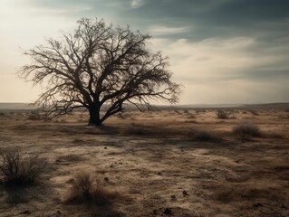 A withered tree in a desolate landscape