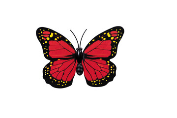 Red butterfly isolated on transparent background top view. Red butterfly with yellow spots as an element for design.