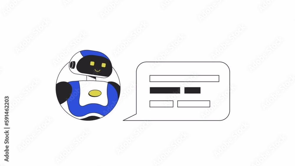Poster bot answering in chat animation. animated faq chatbot 2d cartoon flat colour line character. ai cust