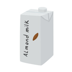 Vector packaging of almond milk. Illustration of a package with vegetable milk on a white background