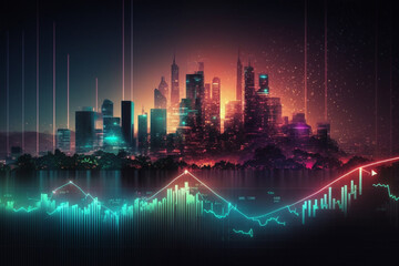 Plakat Futuristic neon city. Created with generative Ai technology.