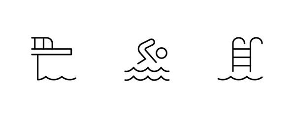 Swimming icon pool icon, vector editable stroke outline icon isolated on white background flat vector illustration.