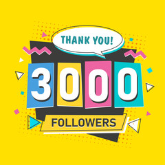 3000 followers blogger and subscriber banner in 2000s retro style with numbers on yellow background