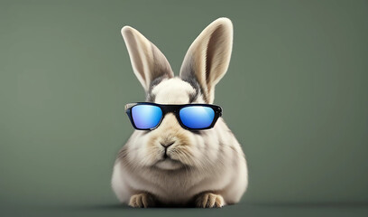 Cool easter bunny with sunglasses on colorful background. Generative Ai