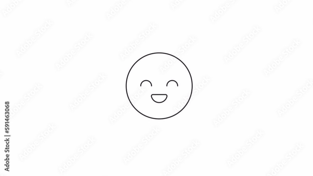 Poster animated bw floating happy emoticon. black and white thin line icon 4k video footage for web design.