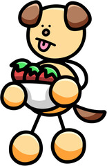 野菜を収穫するわんまるのイラスト　犬