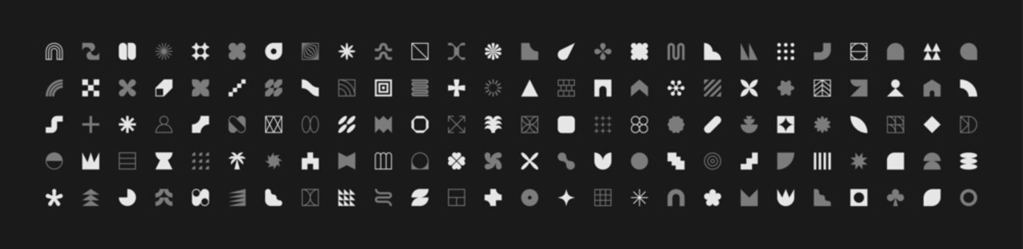Neo geo shapes set. Basic shapes collection. Neo geometric icons. Modern symbols. Abstract and minimalist signs. Duotone icon. Modernism design. Brutalism art. Swiss style. Geometric shape.