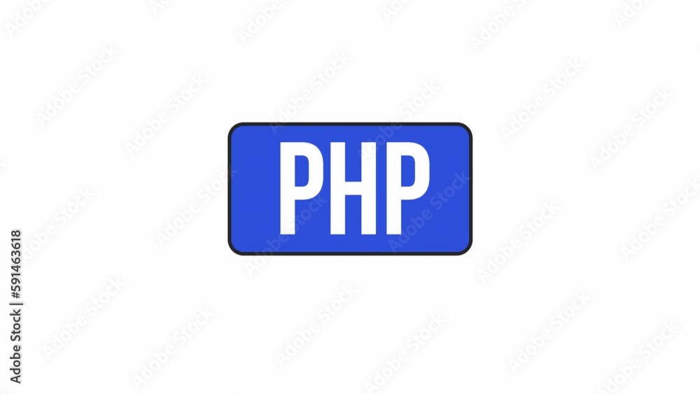 Fototapete Animated PHP language button. Flat outline style icon 4K video footage for web design. Scripting isolated colorful thin line element animation on white background with alpha channel transparency