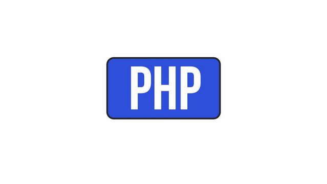 Animated PHP language button. Flat outline style icon 4K video footage for web design. Scripting isolated colorful thin line element animation on white background with alpha channel transparency