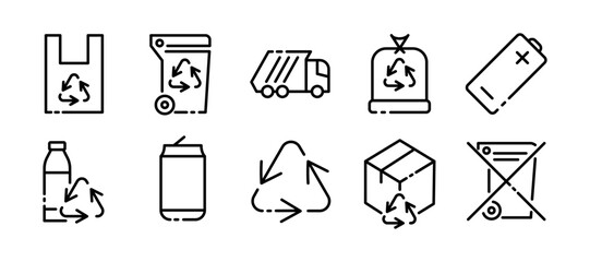 Waste recycling. Line icon, black, garbage disposal. Vector icons.