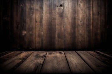 dark wooden floor with a black background. Generative AI