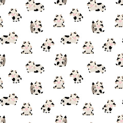 Black and white cute bull and cow seamless pattern on white background for fabric, textile, branding, invitations, scrapbooking, packaging