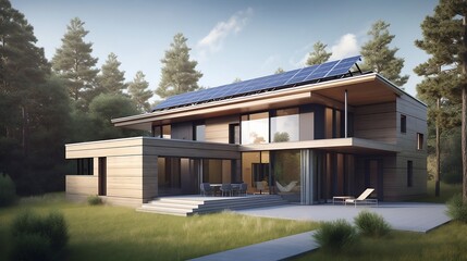 Fototapeta na wymiar Modern House with Solar Array