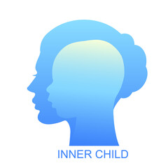 Woman head with inner child inside concept - 591464886