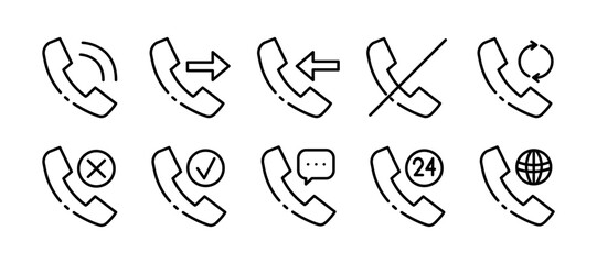 Telephone. line icon, black, phone handset. Vector icons. - obrazy, fototapety, plakaty