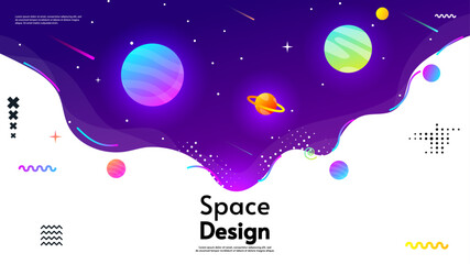 Space banner. Background with cosmos scenes. Vector illustration.  Design for greeting card, invitation, banner, wallpaper, background.