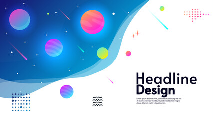 Vector illustration. Beautiful gradient color of planets. Space banner with comets, stars and planets. Design for invitation, banner, wallpaper, background. Banner template. 