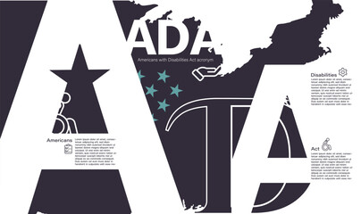 ADA mean (Americans with disabilities act), letters and icons, Vector illustration. Infographic, Typographies