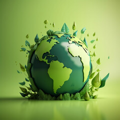 A green background with a globe and trees Generative AI