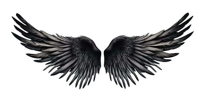 Black wings isolated on transparent background - Generative AI